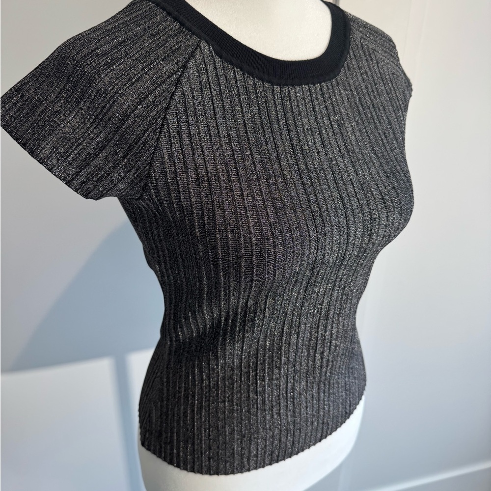 Rebecca Minkoff Charcoal Ribbed Short Sleeve Top